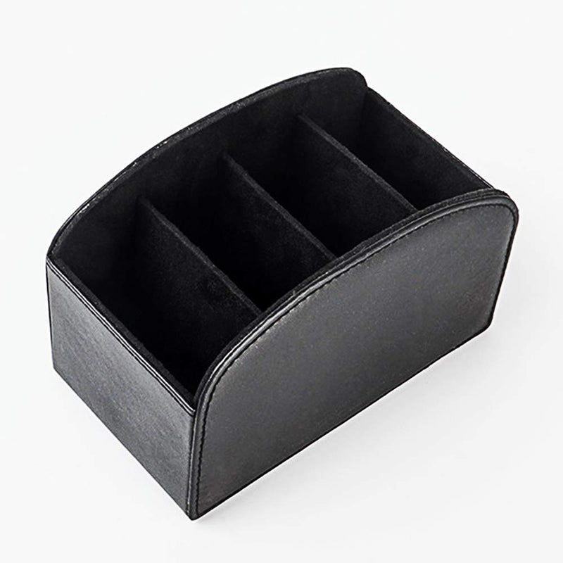 [Australia - AusPower] - Fosinz Remote Control Holder Organizer Table Desk Leather Control Storage TV Remote Control Organizer with 4 Spacious Compartments (Black 1) Black 1 