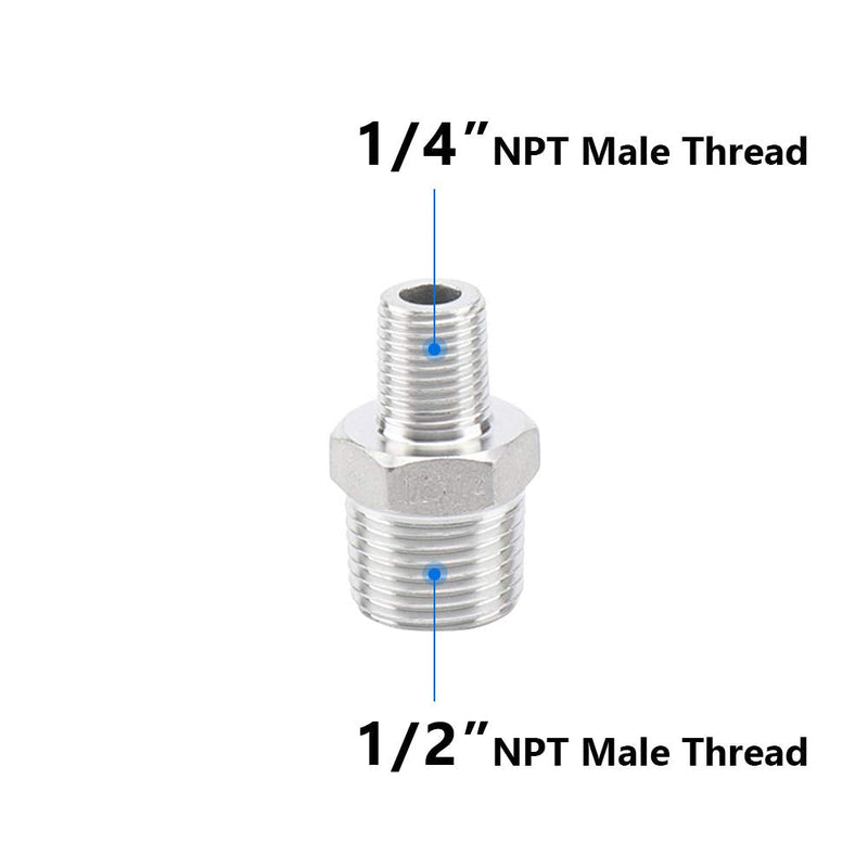 [Australia - AusPower] - Feelers Reducing Hex Nipple, 304 Stainless Steel 1/2"x 1/4" NPT Male Pipe Fitting Reducer Nipple Adapter (Pack of 2) 1/2"x1/4"(2pcs) 