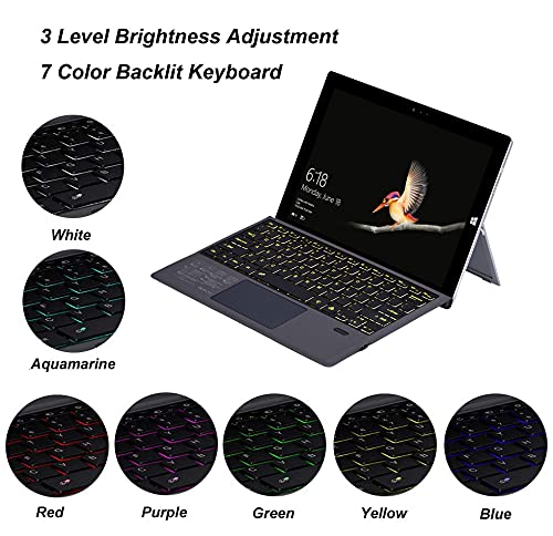 [Australia - AusPower] - Surface Pro 7 Wireless Bluetooth Keyboard with Touchpad 7 Color Backlit Rechargeable Battery Detachable Keyboard for Microsoft Surface Pro 4/5/6/7/7+ 