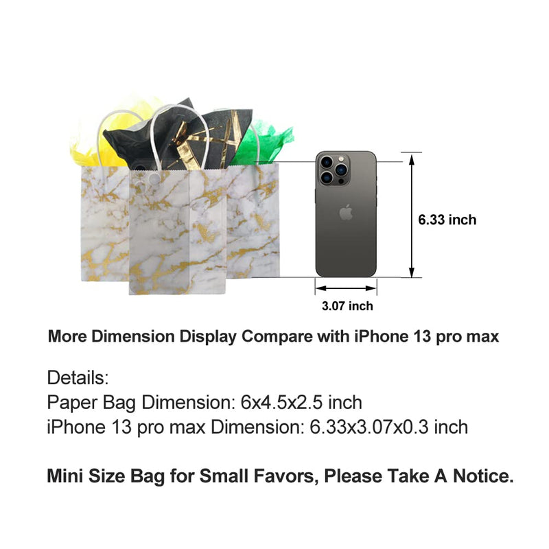 [Australia - AusPower] - Mini Size Marble White Paper Bag with Handle Party Favours Bag 6x4.5x2.5 inch for Wedding Birthday Baby Shower Bag, Pack of 24 6x4.5x2.5,small size,marble white 