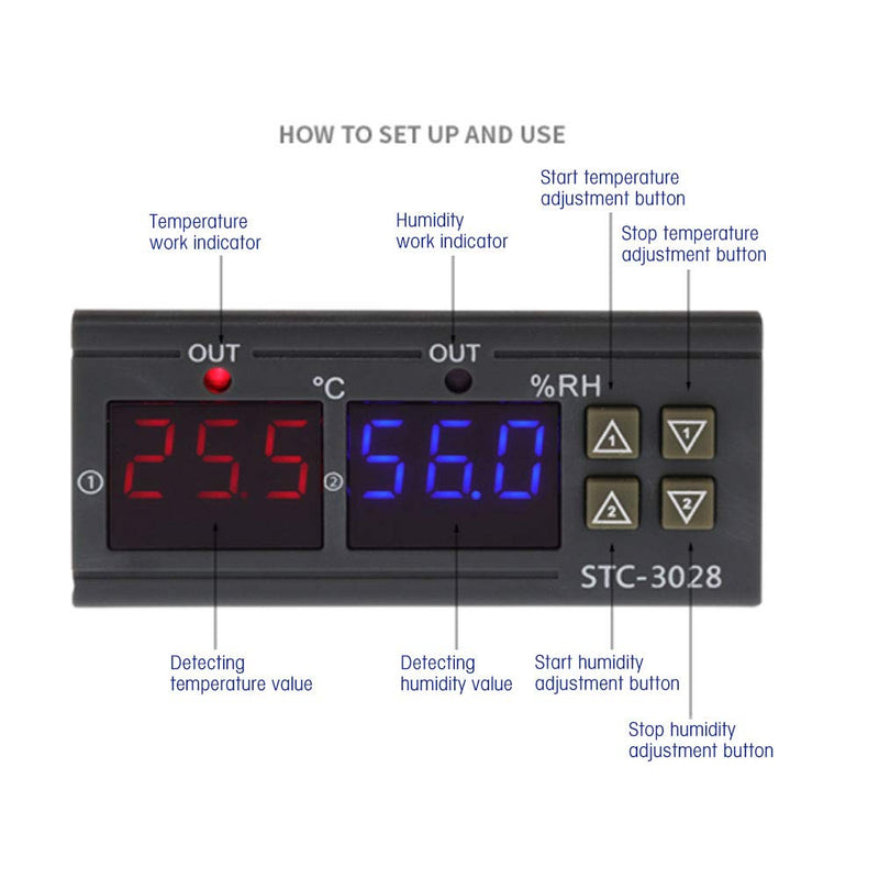 [Australia - AusPower] - Temperature Controller STC-3028 Digital Display Temperature and Humidity Controller Meter with Integrated Sensor -20 ° C~80 ° C 0%~100%(110V-220VAC) 