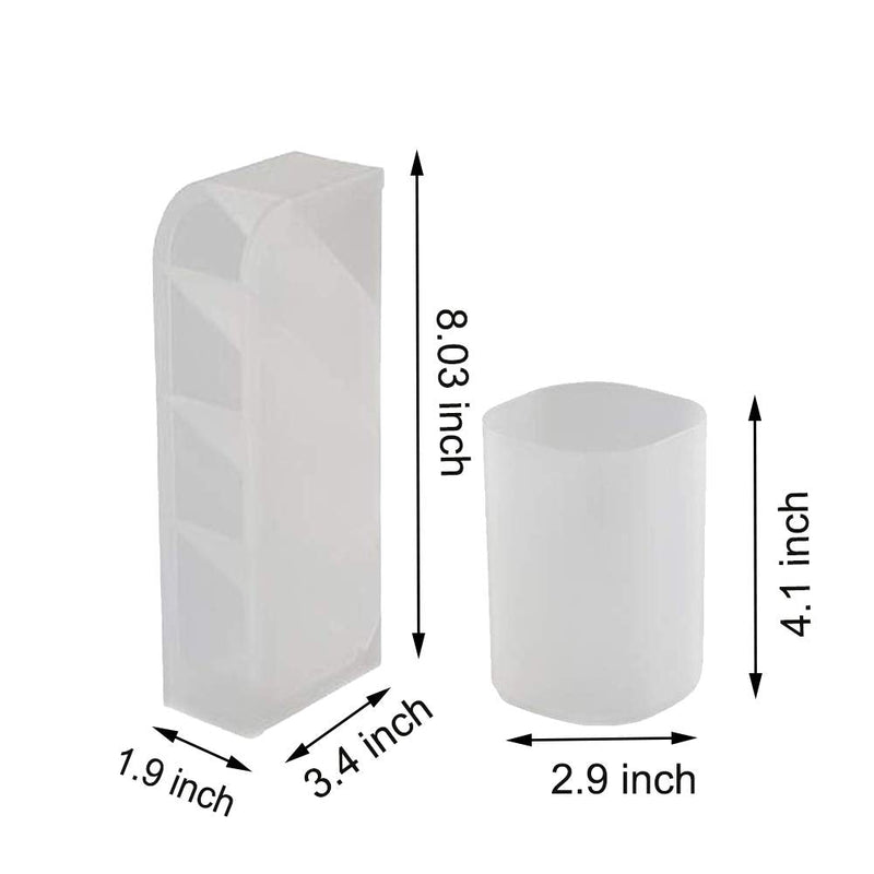 [Australia - AusPower] - 5 Pcs Desk Organizer- Pen Organizer Storage for Office, School, Home Supplies, Translucent White Pen Storage Holder, Set of 3, 2 Cups 14 Compartments (White) 