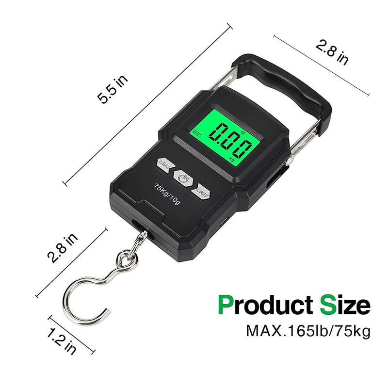 [Australia - AusPower] - Bonano Built-in Lithium Battery Fishing Scale, Micro-USB Interface, Backlit LCD Display 165lb/75kg Digital Hanging Scale with Measuring Tape.Fishing Gifts for Men, use for Home and Outdoor. 