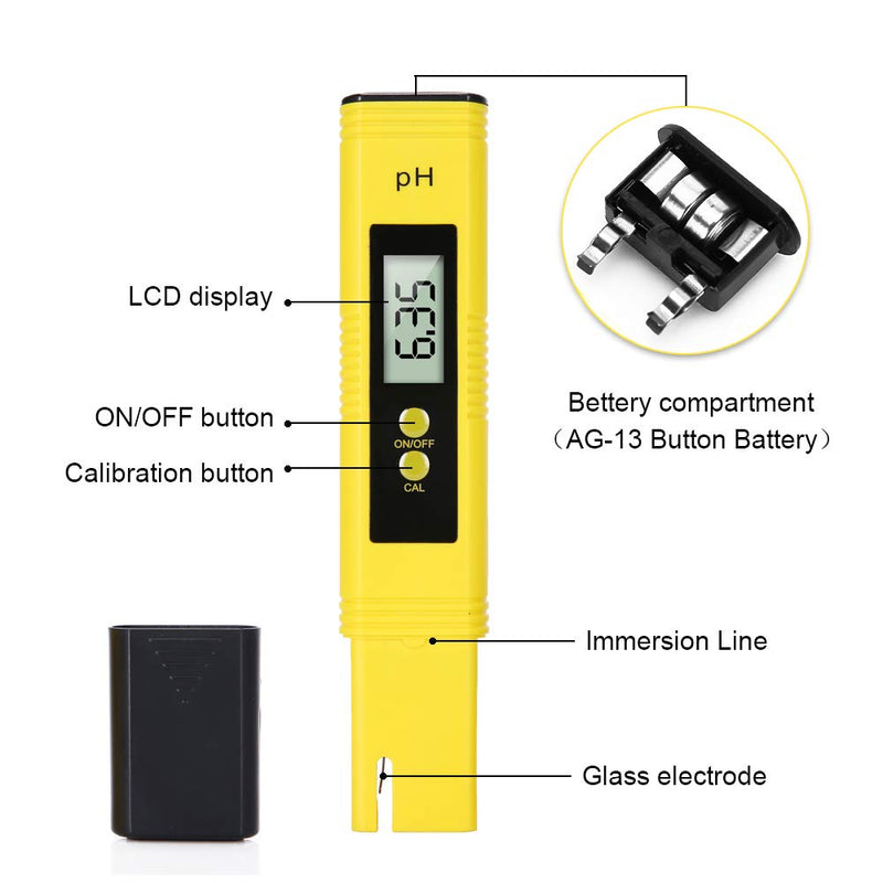 [Australia - AusPower] - PH Meter Digital Water Tester, 0.01High Accuracy Water Quality Tester Pen with 0-14 PH Measurement Range for Drinking Water (Yellow) 