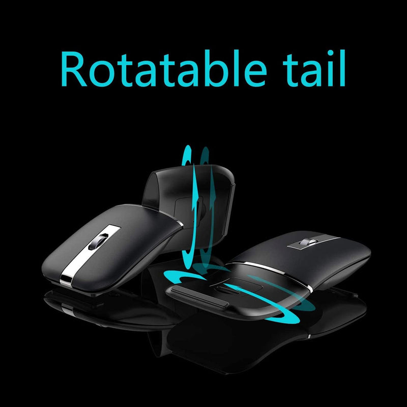 [Australia - AusPower] - WFB Bluetooth Wireless Mouse Foldable Arc 180° Rotating Silent Click Portable Curved Mouse for Home, Office, Travel(Black) 