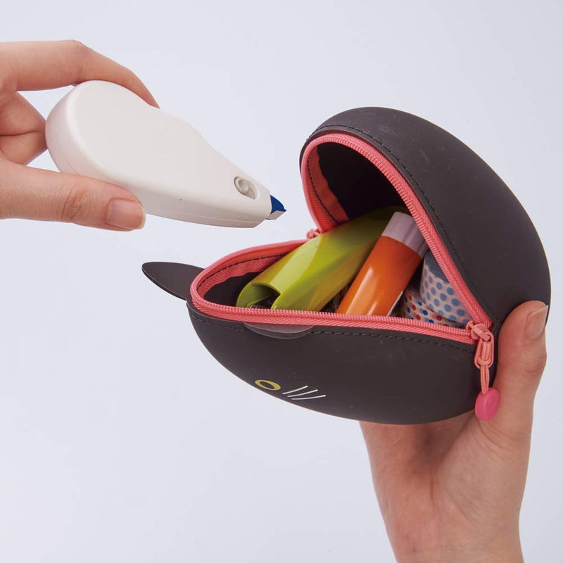 [Australia - AusPower] - LIHITLAB PuniLabo Zipper Pouch, Egg-Shaped, 3.8" x 4.7", Gray Cat (A7783-4), Large: 1.3 x 4.7 x 3.8 inches 