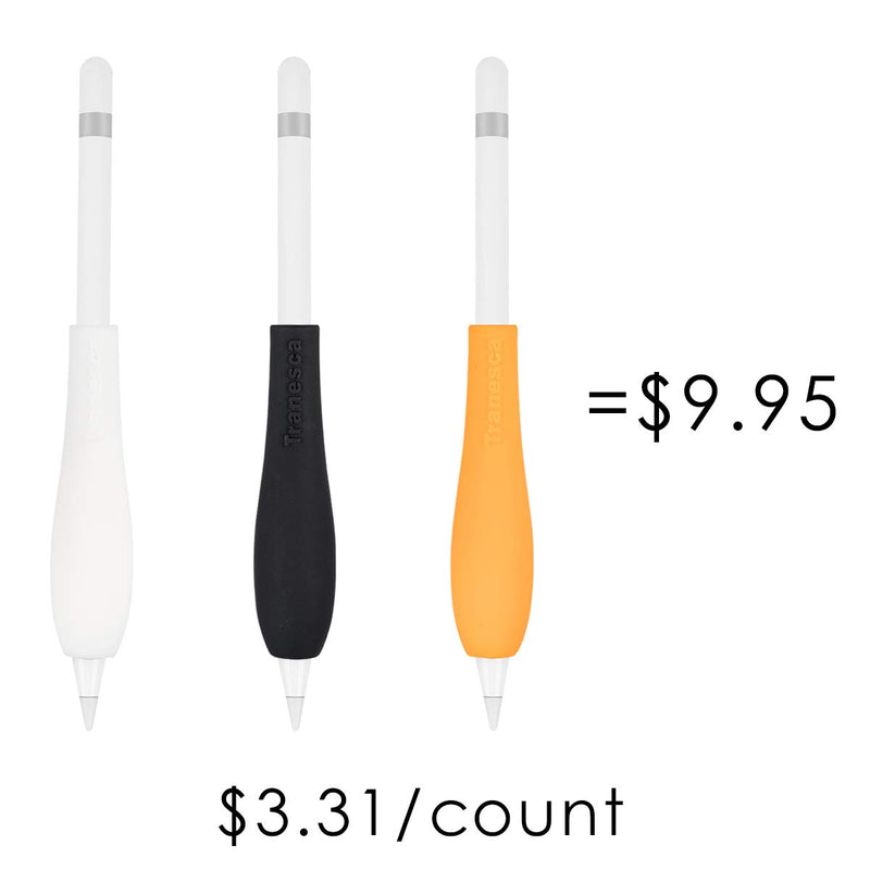 [Australia - AusPower] - Tranesca Ergonomic Grip Holder Compatible with Apple Pencil- (Black+White+Orange - 3 in a Pack) -Must Have Accessories Compatible with Apple Pencil 3 Color Pack 