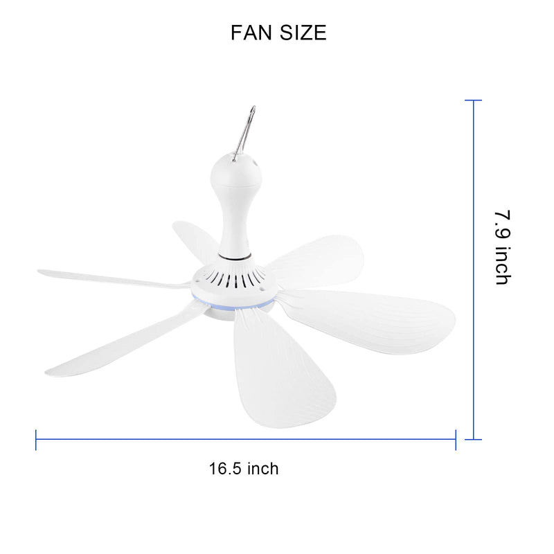 [Australia - AusPower] - SCOOYEEES Portable Ceiling Fan USB Powered Canopy Fan with Speed Timer switch, Quiet Small DC USB Ceiling Fan Hanging Fan with 6 Blades for Camping Cruise RV Tent Gazebo Bed Dormitory Home Room 