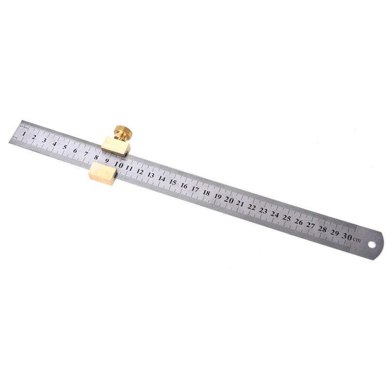 [Australia - AusPower] - 30cm Steel Ruler with Positioning Block, Woodworking Marking Locator Measuring Tool with Brass Slide Block, Carpentry Tools 