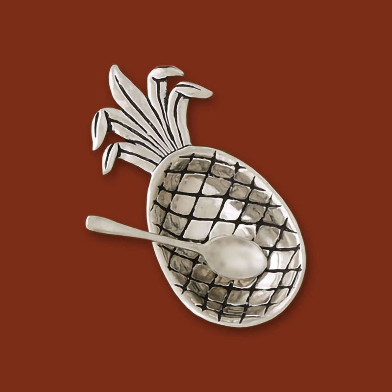 [Australia - AusPower] - Basic Spirit Pineapple Salt Bowl with Spoon Pewter Cellar Container for Spices Snacks Side Dishes Nature Fruit Lover Gift 