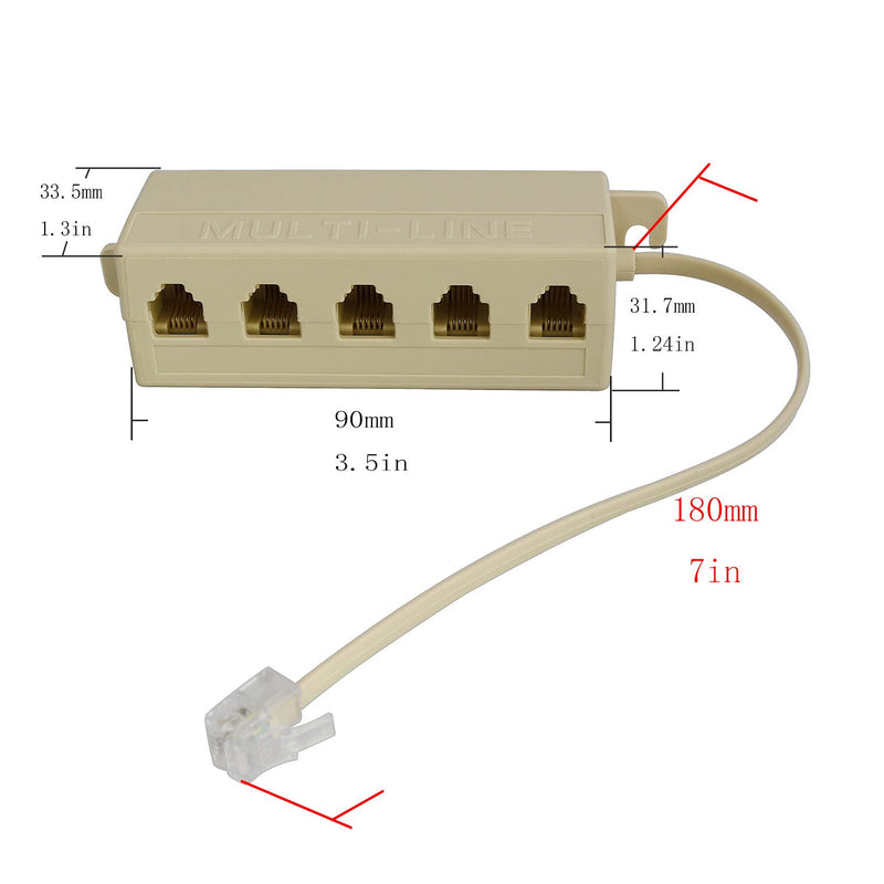 [Australia - AusPower] - Longdex Five-Way Phone Splitter 2PCS RJ11 6P4C Telephone Line 1 Male to 5 Female Modular T Adapters Jacks 