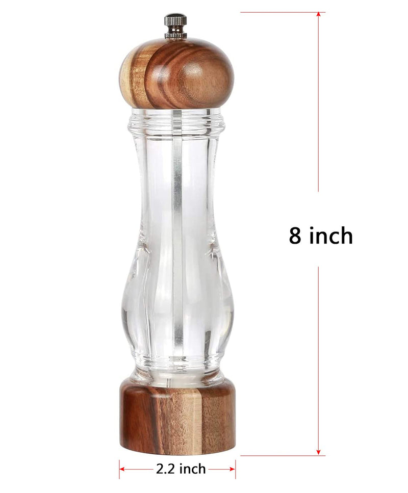 [Australia - AusPower] - KKC HOME ACCENTS Wooden Sea Salt Grinder,Salt Mill,Coarse Salt Grinder, Acacia Wood and Acrylic,Refillable,8 inch Grinder Mill for Pink Himalayan Salt or Pepper,Adjustable Coarseness Fine to Coarse 
