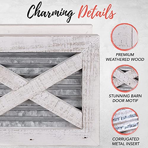 [Australia - AusPower] - Autumn Alley Farmhouse Napkin Holder - Wooden Napkin Holder - Classic Barn Door Motif with Galvanized Metal - Rustic Napkin Holder for Farmhouse Décor - Shabby White Country Napkin Holder 