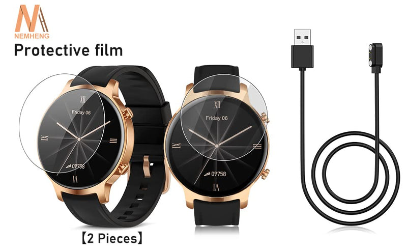 [Australia - AusPower] - 2 Pin Magnetic USB Charger Charging Cable and Screen Protector Protective Film Compatible with Nemheng N1 Smart Watch 