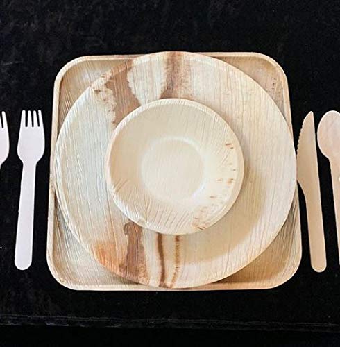 [Australia - AusPower] - Palm Naki Small Square Palm Leaf Plates (40 Count) - Disposable Dinnerware, Eco-Friendly, Compostable and Biodegradable Plates (4" Plates) 4" Plates 