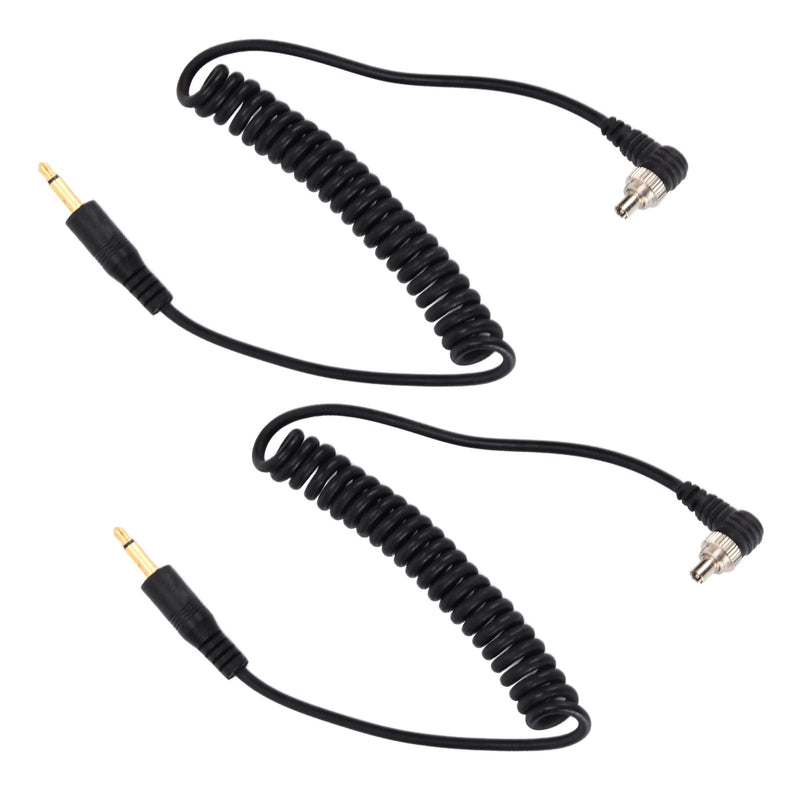 [Australia - AusPower] - 3.5mm to Male Flash PC Sync Cable, 2Pcs 30-80cm/11.8-31.5in 3.5mm Plug to Male Flash Sync Cord with Screw Lock, Photography Coiled Cord for Digital Cameras 