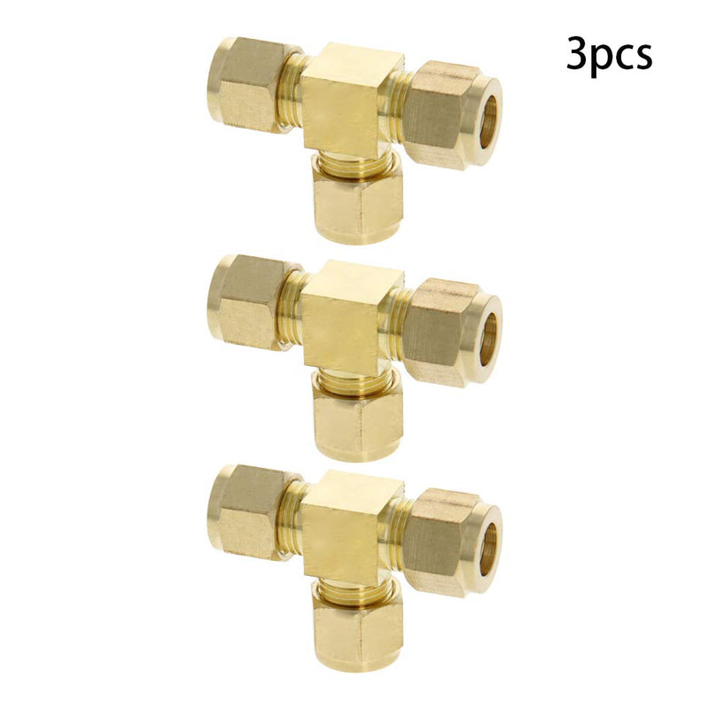 [Australia - AusPower] - MroMax Brass Compression Tube Fitting 9.5mm/0.37" ID Tee Pipe Adapter for Garden Water Irrigation System 3pcs 