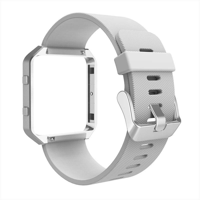 [Australia - AusPower] - Simpeak Sport Band Compatible with Fitbit Blaze Smartwatch Sport Fitness, Silicone Wrist Band with Meatl Frame Replacement for Fitbit Blaze Men Women, Small, Grey Band+Silver Frame 