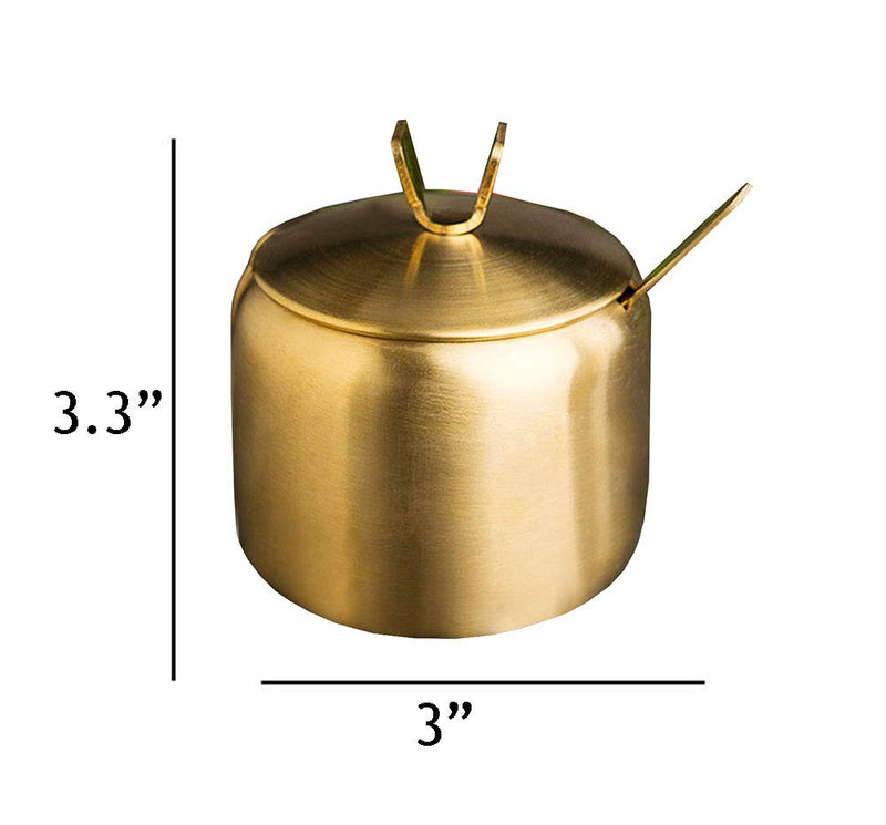 [Australia - AusPower] - Stainless Steel Sugar Bowl Spice Jar Storage Seasoning Pot with Lid Spoon Gold 