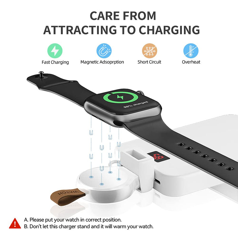 [Australia - AusPower] - NEWDERY Charger for Apple Watch Portable iWatch USB Wireless Charger, Travel Cordless Charger with Light Weight Magnetic Quick Charge for Apple Watch Series 7 6 5 4 3 2 1 SE (White) White 