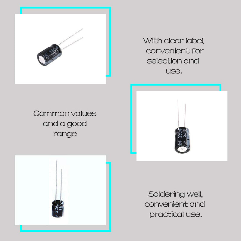 [Australia - AusPower] - Hilitchi 240-Pcs 24 Values Black Electrolytic Capacitors Assorted Assortment Kit Range 0.1uF－1000uF with Storage Box Black-Electrolytic Capacitors 