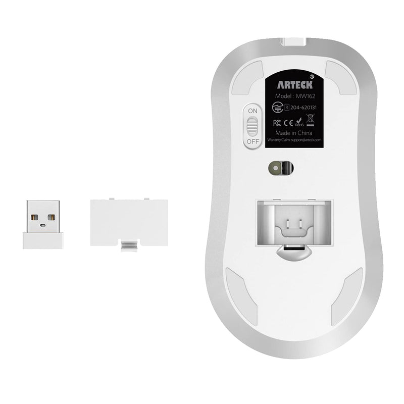 [Australia - AusPower] - Arteck 2.4G Wireless Mouse with Nano USB Receiver Ergonomic Design Silent Clicking for Computer / Desktop / PC / Laptop and Windows 10/8/7 Build in Rechargeable Battery - White 