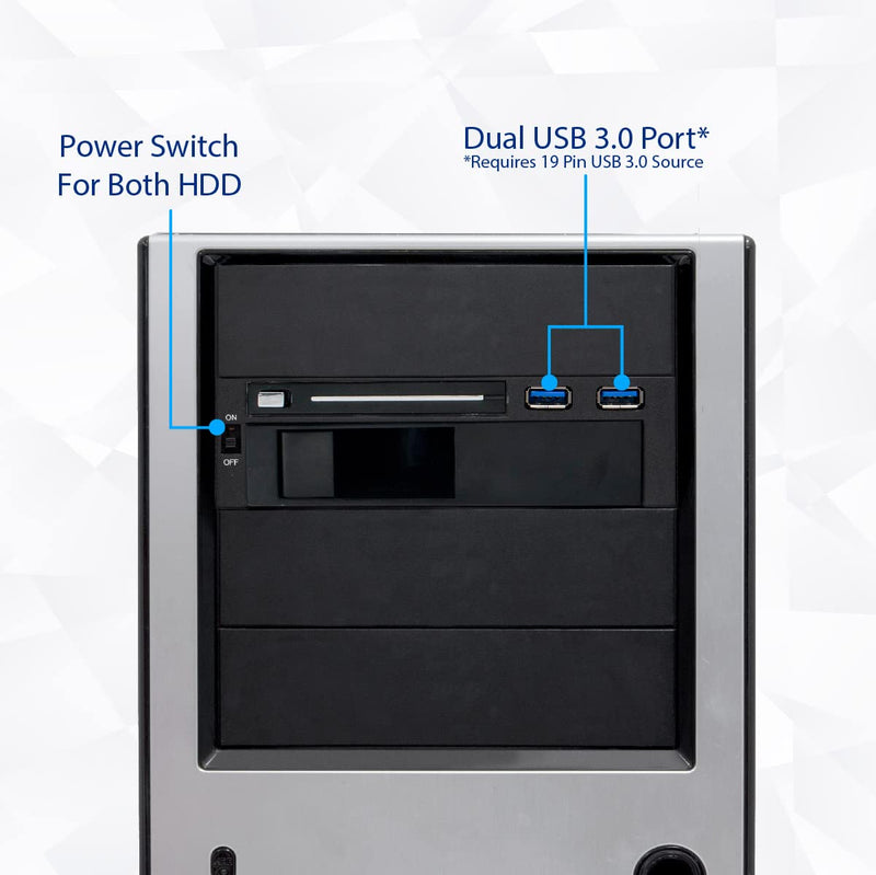 [Australia - AusPower] - Syba SY-MRA55006 5.25" Bay Tray Less Mobile Rack for 3.5" and 2.5" Sata III HDD with Extra 2 Port USB 3.0, Black/White 