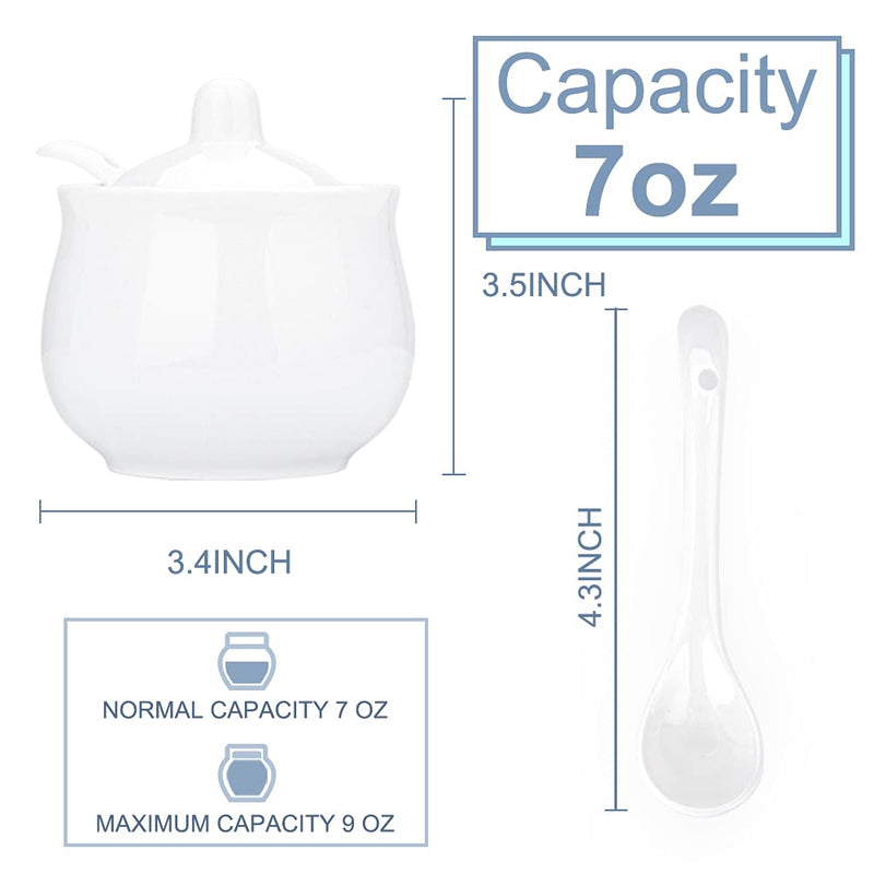 [Australia - AusPower] - Swetwiny Porcelain Sugar Bowl with Lid and Spoon, Ceramic Salt Storage Jar, White Seasoning Container for Home and Kitchen, 7 Ounces (White) 