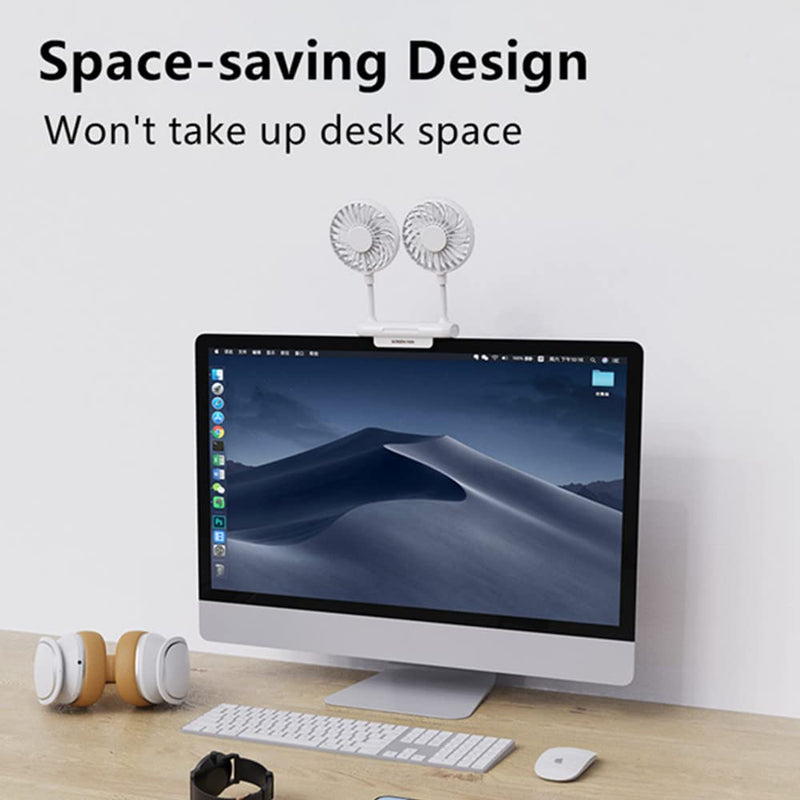 [Australia - AusPower] - Monitor Fan, THRRLY Screen Fan with 2 Fans, 3 Speeds Desktop Table Cooling Fan with Sturdy Adjustable Clamp, Strong Wind Quiet Small Desk Fan USB Powered Mini USB Fan for Office Laptops, Desktop PC. White 