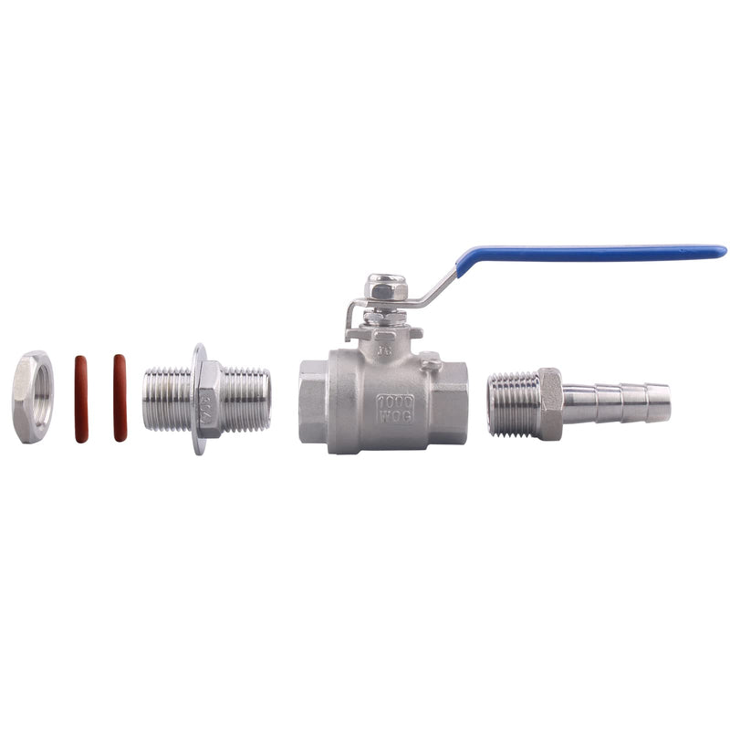 [Australia - AusPower] - DERNORD 1/2 Inch Stainless Steel Ball Valve Weldless Bulkhead For Home Brew Kettle (1/2 NPT to 1/2 Barb Hose) 1/2 NPT to 1/2 Barb Hose 