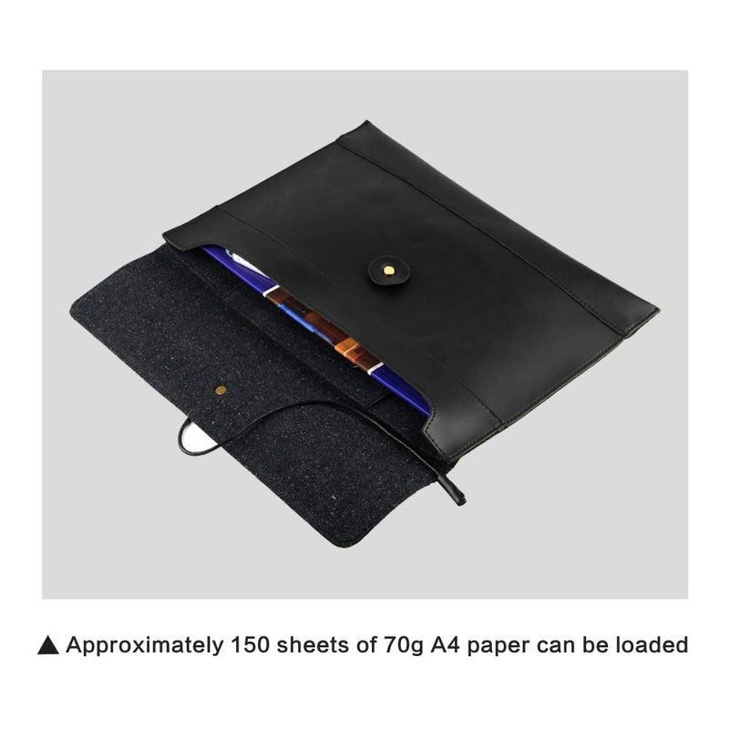 [Australia - AusPower] - men woman pu leather multifunction office documents bags A4 paper file pouch envelope bag conference, Black, 13.8"(L)x9.8"(H) x 0.2"(W) 
