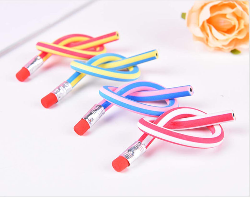 [Australia - AusPower] - Flexible Bendy Pencil, 35 PCS Flexible Soft Pencil Colorful Stripe Soft Pencils with Eraser as Gift for Students or Children 