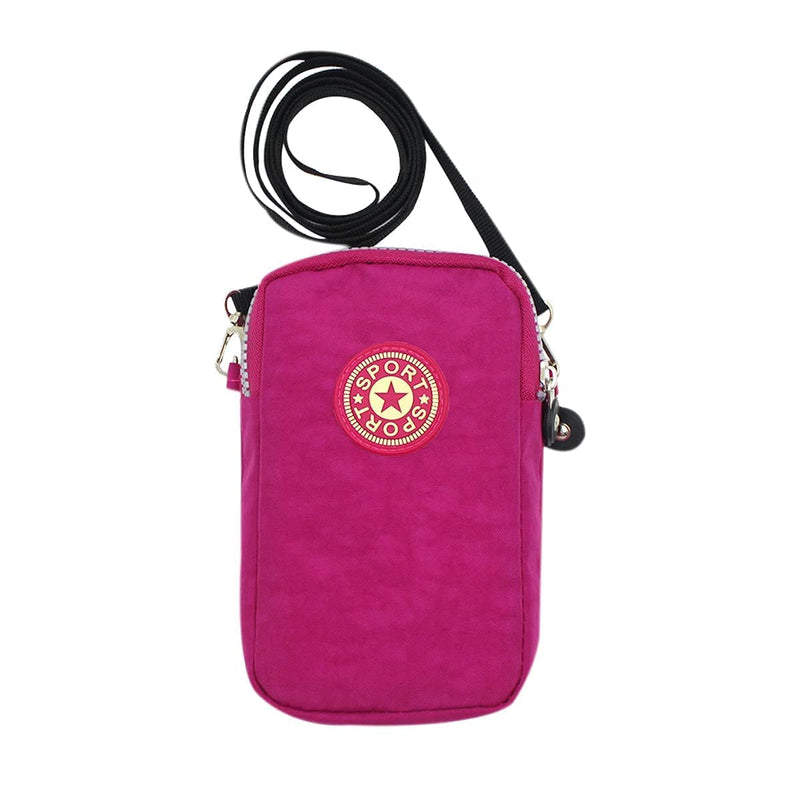 [Australia - AusPower] - Multifunctional Nylon Wrist Bag Zipper Phone Pouch Handbag Armband Crossbody Shoulder for iPhone/Samsung Rose Red 