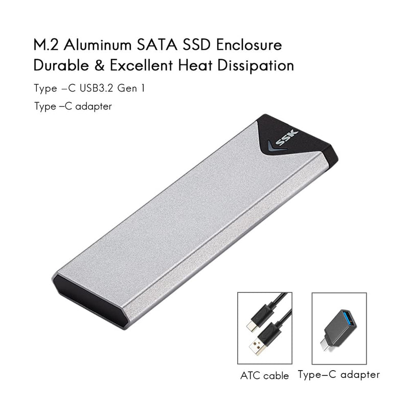 [Australia - AusPower] - SSK Aluminum USB 3.2 Gen 1 to M.2 SATA NGFF SSD Enclosure Adapter, External SATA Based M.2 Solid State Drive Enclosure Reader (for M.2 SATA SSD only) 