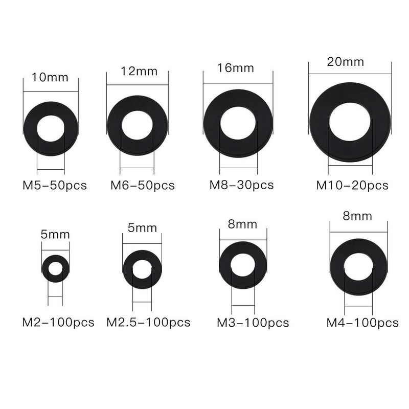 [Australia - AusPower] - SZHKM 550PCS Nylon Flat Washers for Screws Black Washers Round Assorted Washers Multiple Size Classification Kit Box M2 M2.5 M3 M4 M5 M6 M8 M10 