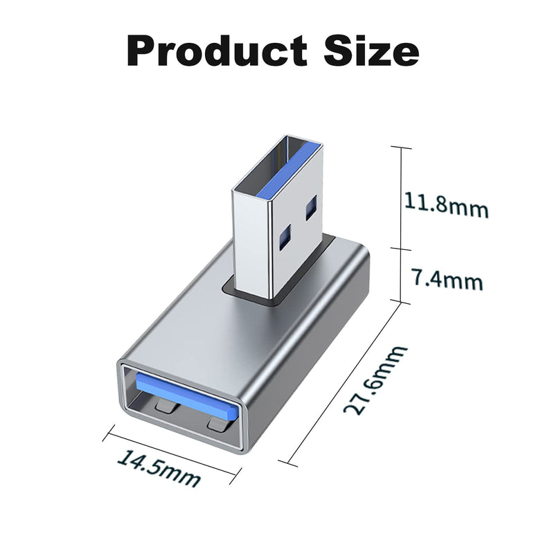 [Australia - AusPower] - AreMe 90 Degree USB 3.0 Adapter 2 Pack, Left and Right Angle USB A Male to Female Converter Extender for PC, Laptop, USB A Charger, Power Bank and More (Grey) Left/Right Grey 
