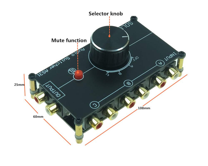 [Australia - AusPower] - SOLUPEAK 3 in 1 Out RCA Stereo Audio Source switcher Switch Signal selector Splitter schalter Connector Distributor Box 3 ports RCA switch(3 IN 1 OUT) 