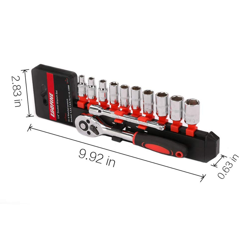 [Australia - AusPower] - Egofine 12pcs 1/4 Inch Ratchet Socket Wrench Set, Drive Socket Set with 10 Sockets 4-13mm and 2 Way Quick Released Ratchet Handle and Extension Bar 