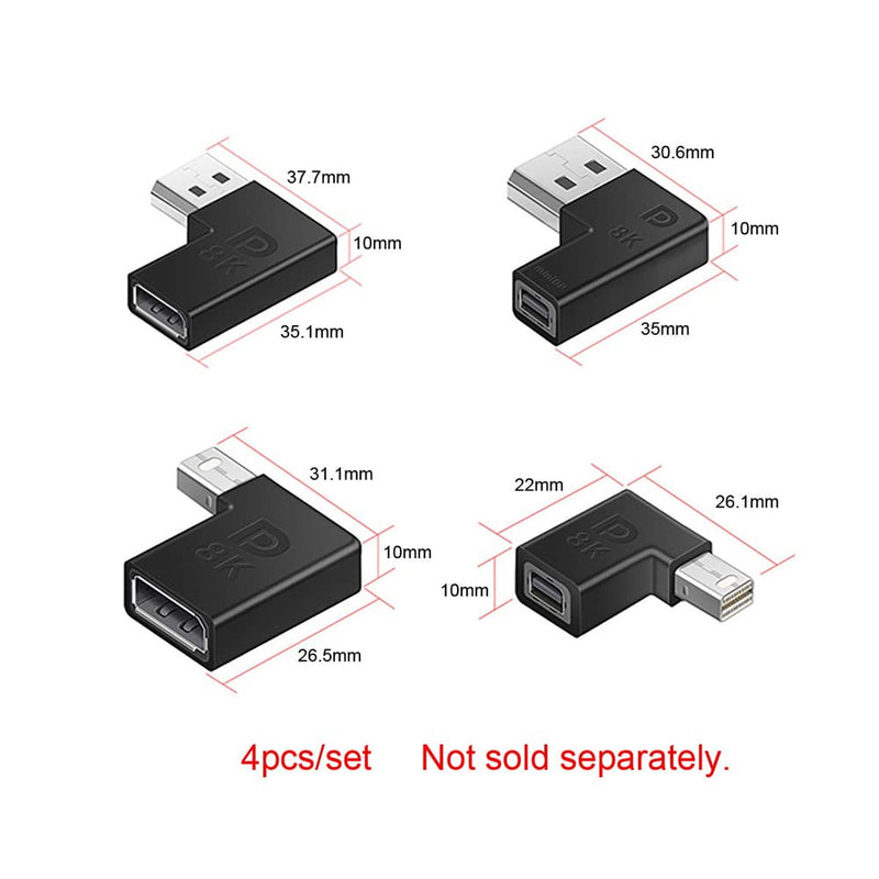 [Australia - AusPower] - NFHK 4pcs/Set Left Angled Mini DisplayPort 1.4 8K 60hz to DP Adapter Male Female Ultra-HD UHD for Video PC Laptop Black Angled x 4 