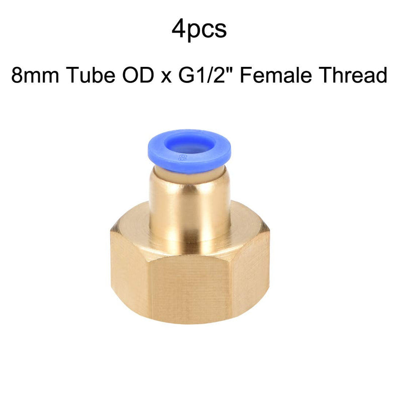 [Australia - AusPower] - uxcell Push to Connect Tube Fitting Adapter 8mm Tube OD x G1/2 Female Straight Pneumatic Connecter Connect Pipe Fitting 4pcs 