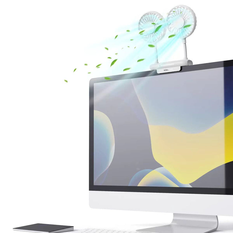 [Australia - AusPower] - Monitor Fan, THRRLY Screen Fan with 2 Fans, 3 Speeds Desktop Table Cooling Fan with Sturdy Adjustable Clamp, Strong Wind Quiet Small Desk Fan USB Powered Mini USB Fan for Office Laptops, Desktop PC. White 