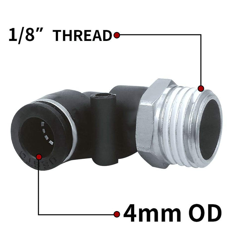 [Australia - AusPower] - Beduan 4mm Tube OD x G1/8" Male Thread BPL Push to Connect Air Fittings Male Elbow (Pack of 10) 4mmxG1/8" 