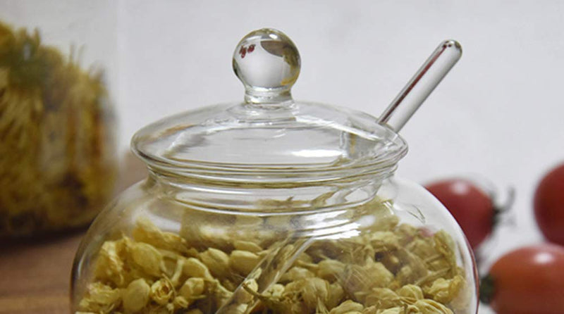 [Australia - AusPower] - 123Arts Clear Glass Sugar Bowl With Lid and Sugar Serving Spoon 