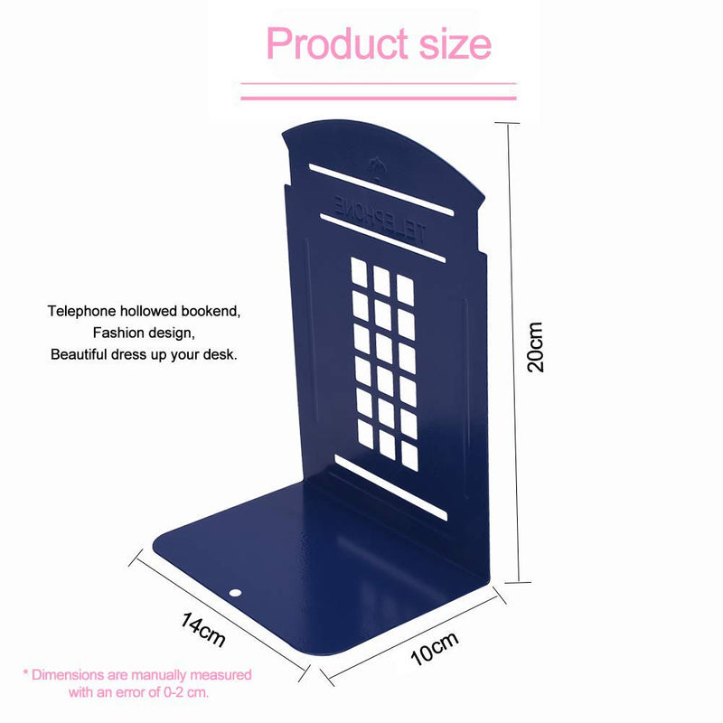 [Australia - AusPower] - Bookends Blue, MerryNine 1 Pair Heavy Metal Non Skid Sturdy Telephone Booth Decorative Gift for Bookshelf Office School Library Blue_1 Pair 