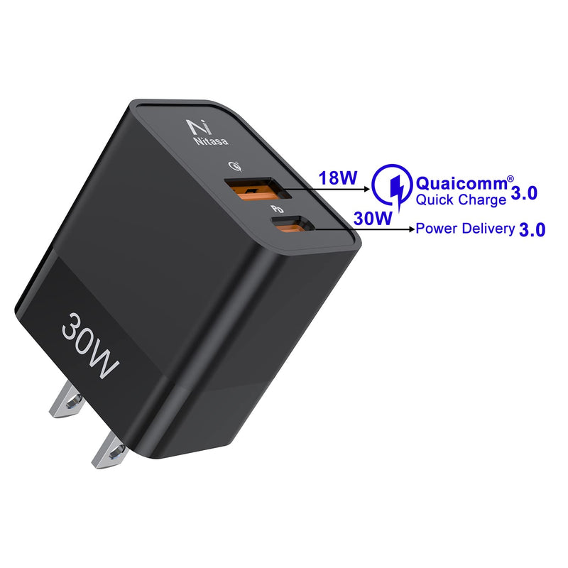 [Australia - AusPower] - USB C Charger,NITASA 30W Dual Port PD Fast Charger Adapter Block for iPhone 13 12 11 Pro Max 13 mini iPad SE,Super Fast Charger Block(25W PPS)Type C for Samsung Galaxy S21 S22 Note20 Pixel 6 Pro Black 1 Pack 