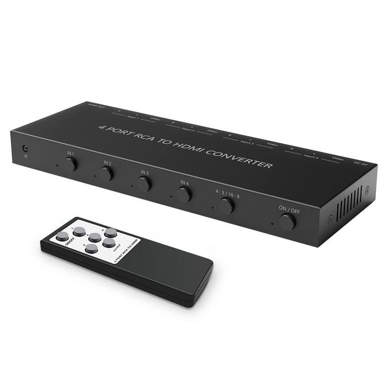 [Australia - AusPower] - 4 AV to HDMI RCA to HDMI Converter 1080P/720P 4 Way RCA Composite CVBS AV Switch to HDMI Converter Adapter Support 4:3/16:9 Switching for Sega Xbox PS1 PS2 PS3 N64 NGC SNES WII VHS VCR Camera DVD 