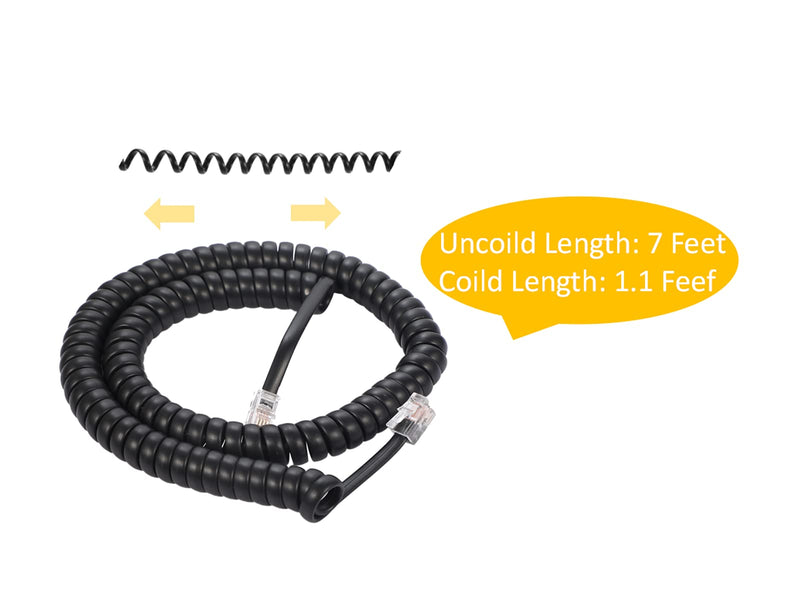 [Australia - AusPower] - Coiled Wire 4 Pack 8Ft Uncoiled / 1.4Ft Coiled Landline Phone Handset Cable 4P4C Telephone Accessory Black 4Pack Cord 