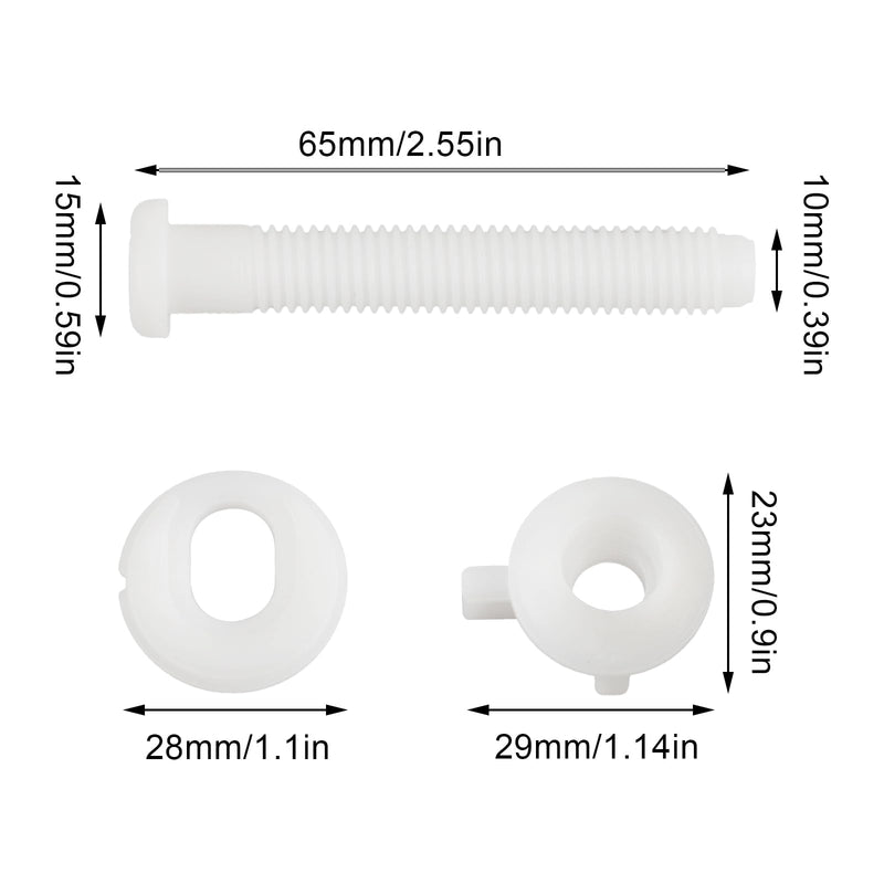 [Australia - AusPower] - BLMHTWO 4 Pieces Toilet Seat Bolts and Nuts, Toilet Seat Screws Replacement Toilet Seat Bolts Includes Nuts and 28mm Gasket Plastic Toilet Seat Replacement for Most Toilet Seats (White) 