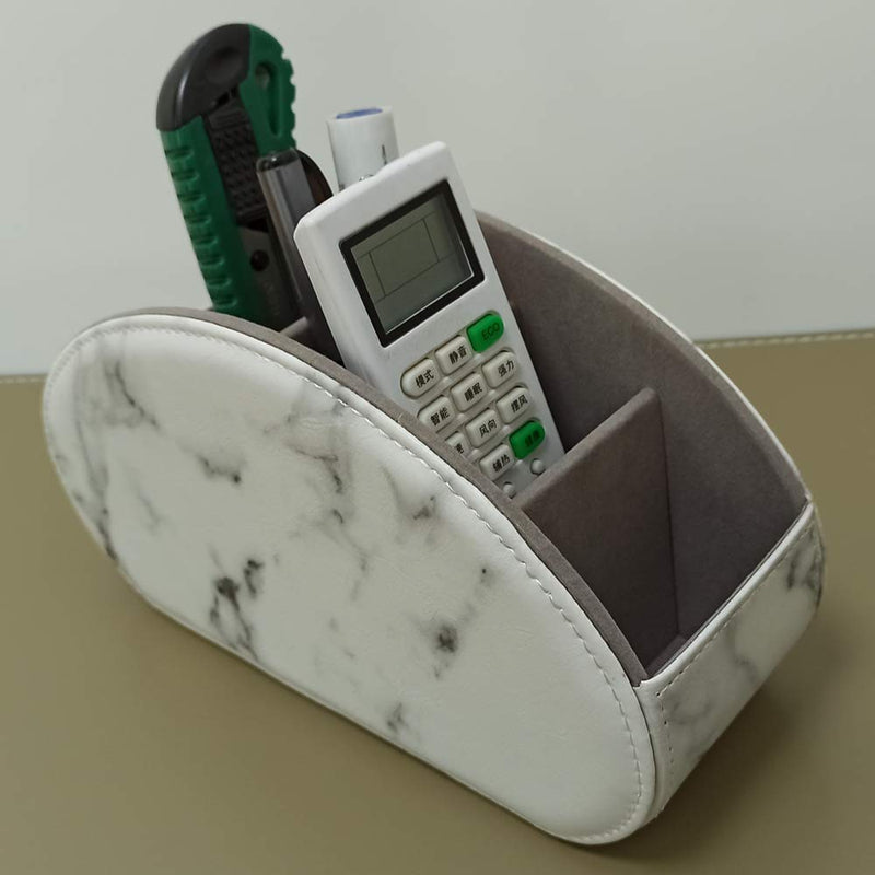 [Australia - AusPower] - Leather Remote Control Holder with 5 Compartments TV Remote Caddy Store Box,Desktop Organizer for Controller, Glasses and Media Player,Pen Storage (White) white 