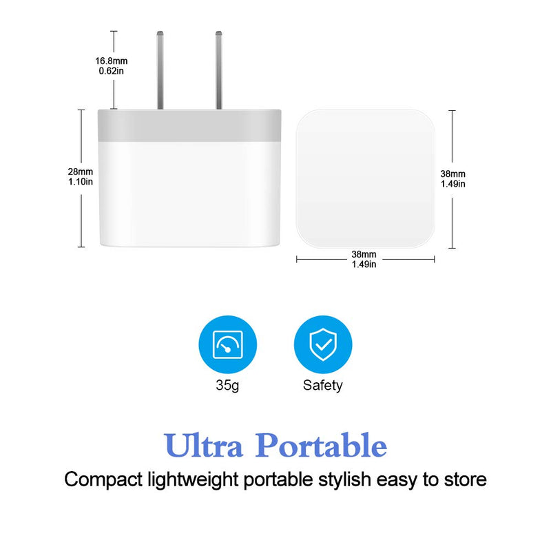 [Australia - AusPower] - USB Wall Charger, Hootek USB Plug 2Pack 2.4A Dual USB Wall Charger Adapter Charging Block Cube Box Compatible iPhone 13 12 11 Pro Max XS X 8 Plus,Samsung Galaxy S22 S21 S20 S10e S9 Note20 Ultra 5G,LG white 